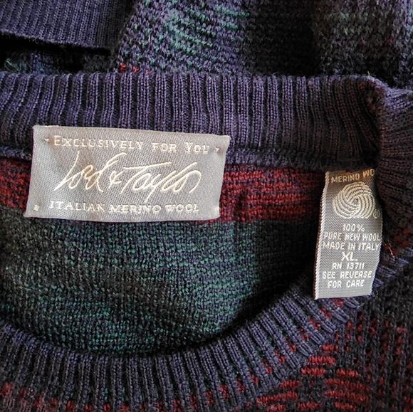 100% Italian Merino Wool Navy, Green, & Burgundy Sweater - Picture 7 of 7